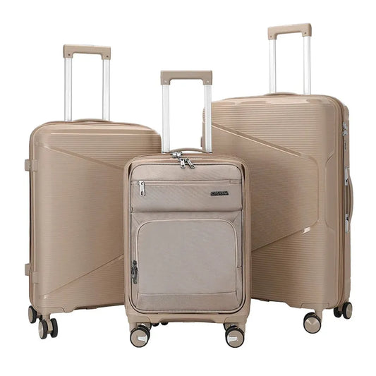JMT-206794 Nylon Soft Luggage Set with Hard Combination Shell - 20, 24, and 28 Inch Suitcases with 4 Wheels