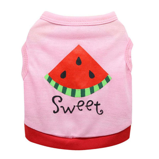 JMT-207690 Cotton Jersey Pink Watermelon Print Vest for Pets - Stylish and Comfortable