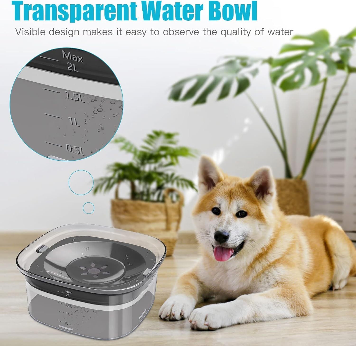 JMT-207882 2L No Spill Dog Water Bowl - Large Capacity Slow Feeder with Anti-Splash Design for Messy Drinkers and Cats