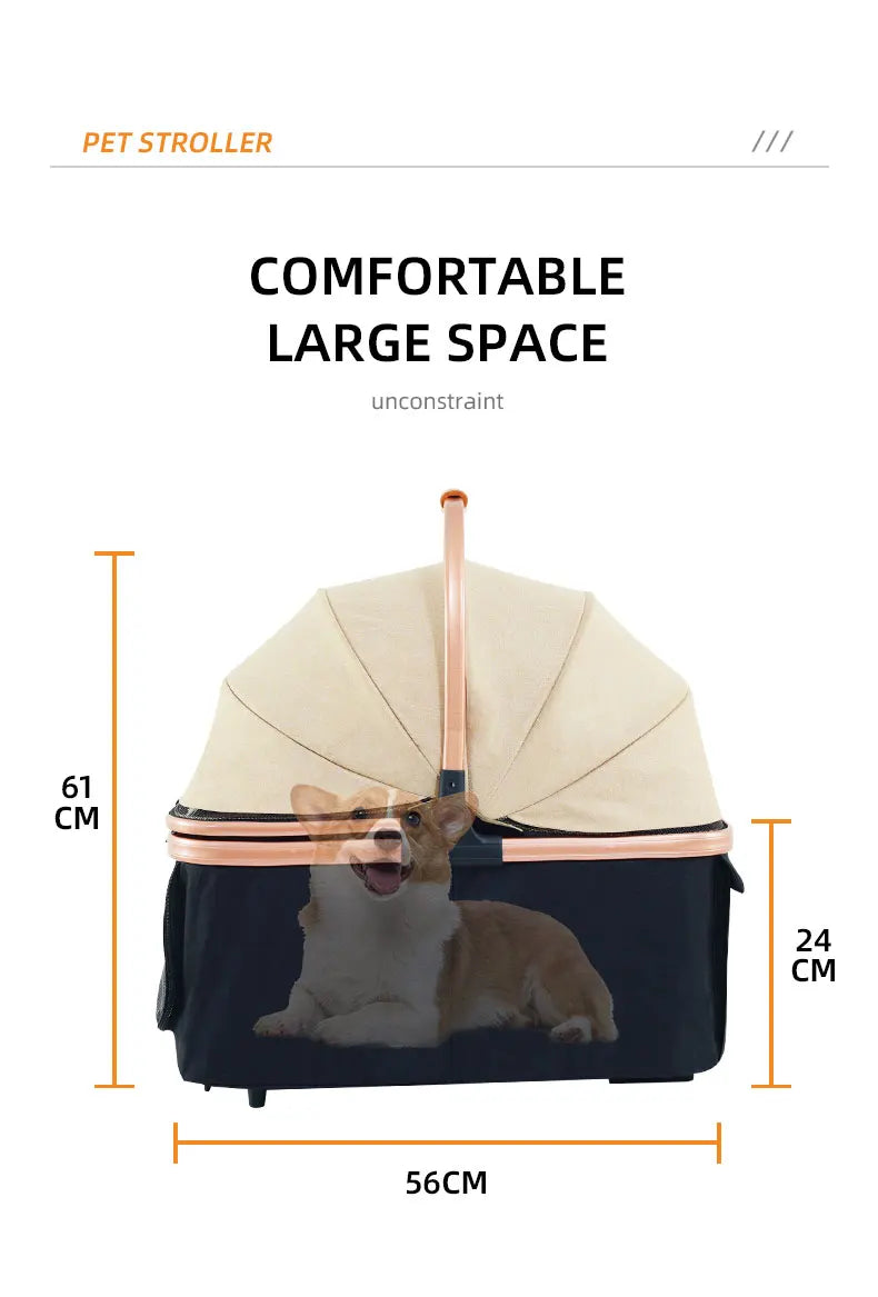 JMT-208010 Foldable 2-in-1 Luxury Pet Stroller with 4 Wheels and One-Handed Fold Mechanism