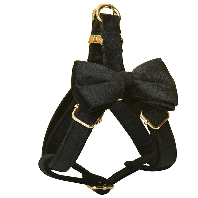 JMT-208394 Black Flannel Dog Harness with Gold Buckle - Adjustable Polyester Pet Chest Strap for Sizing Options S to XL