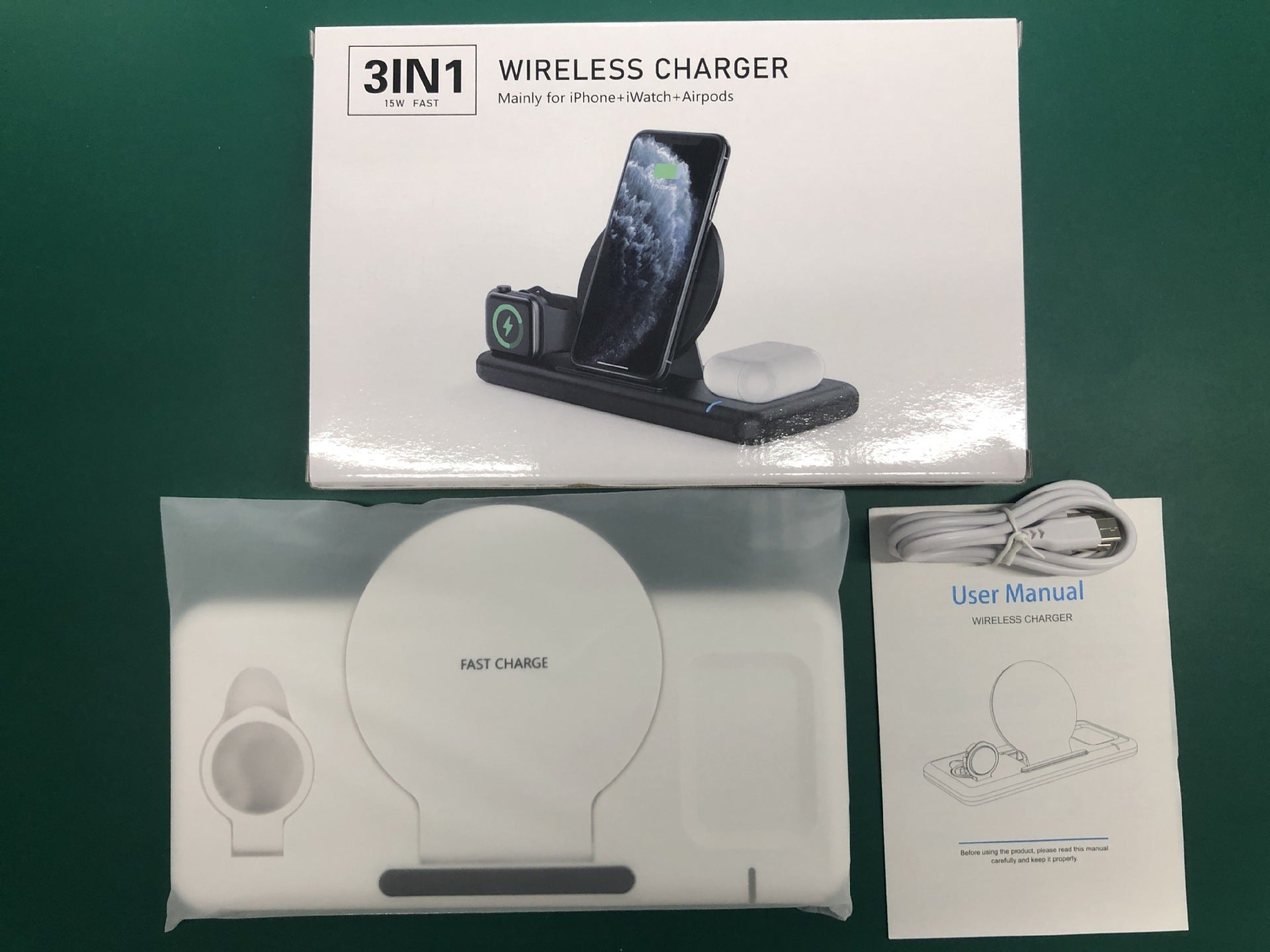 JMT-208394 Three-in-One Magnetic Qi Wireless Charger for iPhone, Apple Watch, and AirPods