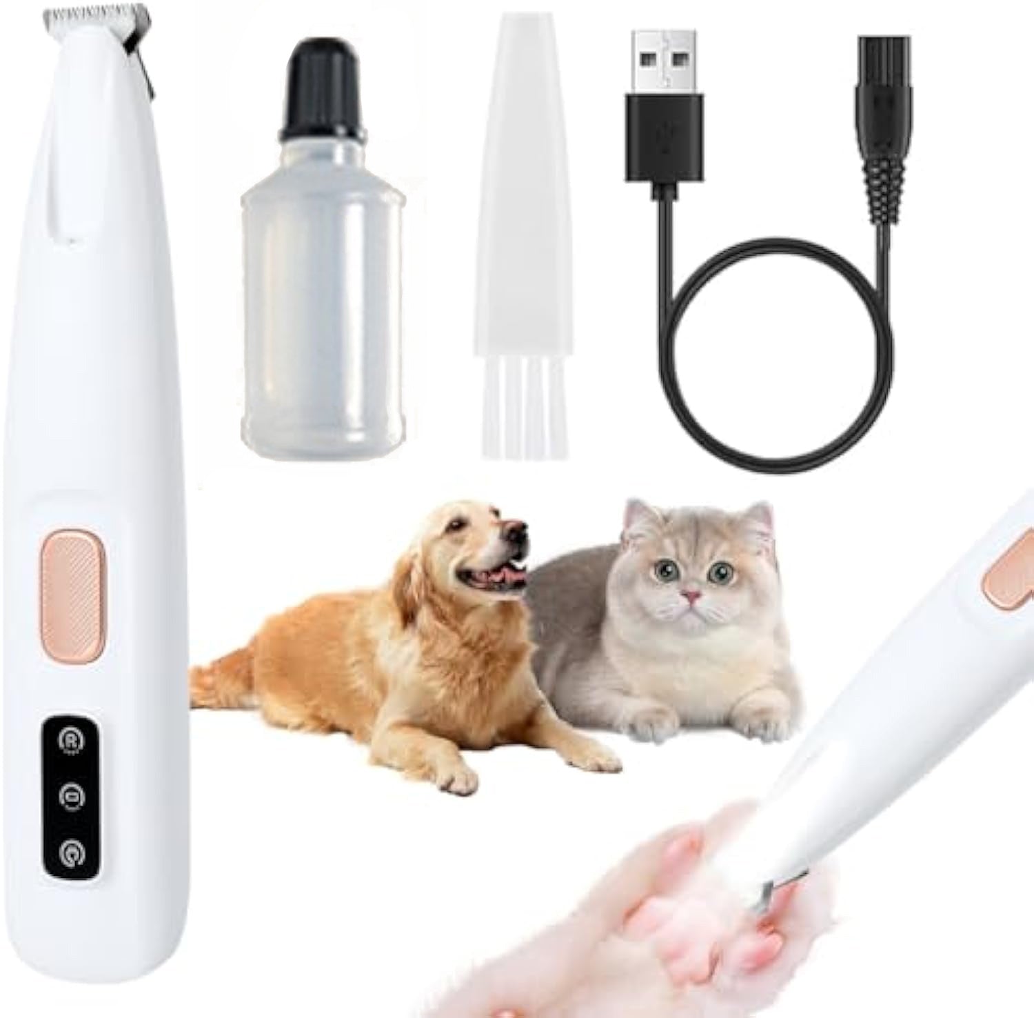JMT-209034 Electric Dog Paw Trimmer with LED Light - Rechargeable Low Noise Pet Clipper