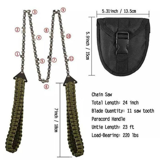 JMT-209098 Braided Survival Pocket Saw with Umbrella Rope for Camping and Outdoor Adventures