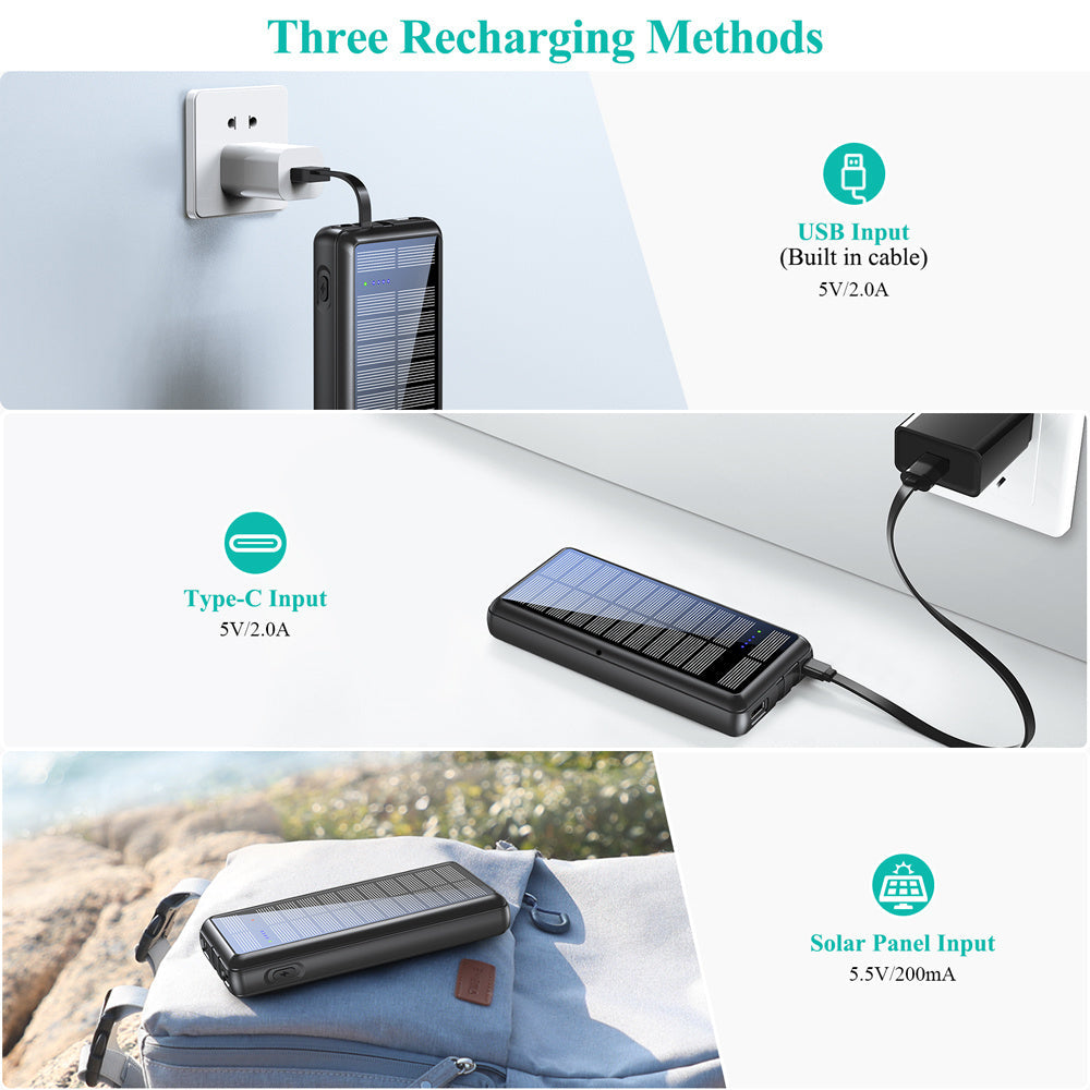 JMT-209226 Dual-Wire Solar Power Bank with Input and Output Ports
