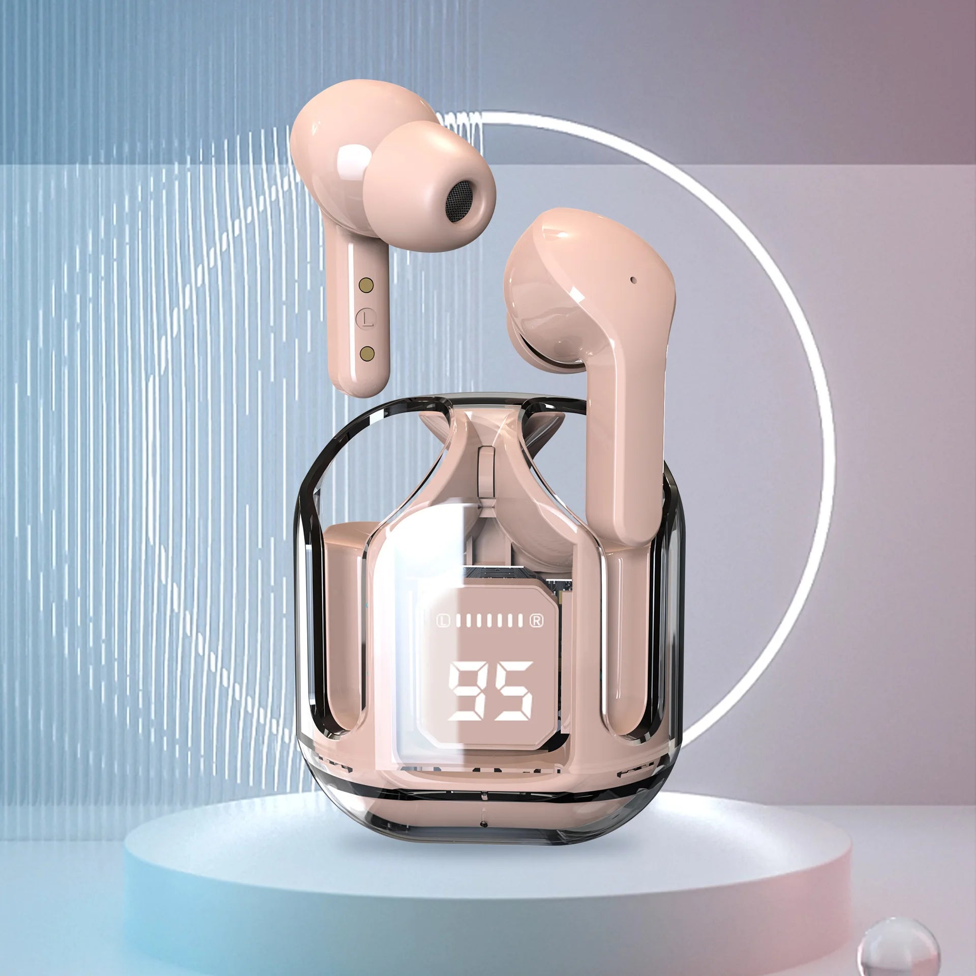 JMT-209226 Wireless Bluetooth In-Ear Headset with LED Display and Transparent Design