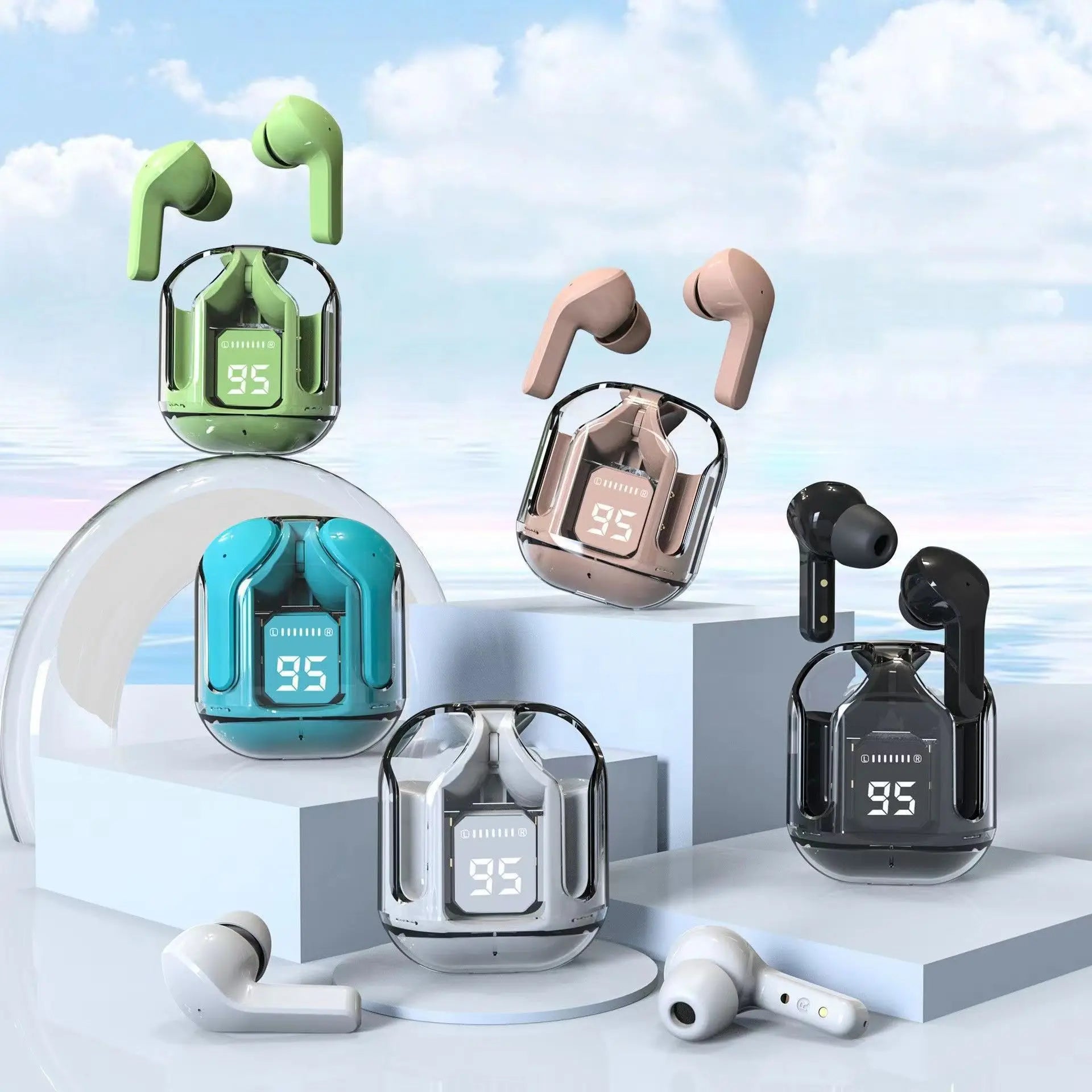 JMT-209226 Wireless Bluetooth In-Ear Headset with LED Display and Transparent Design