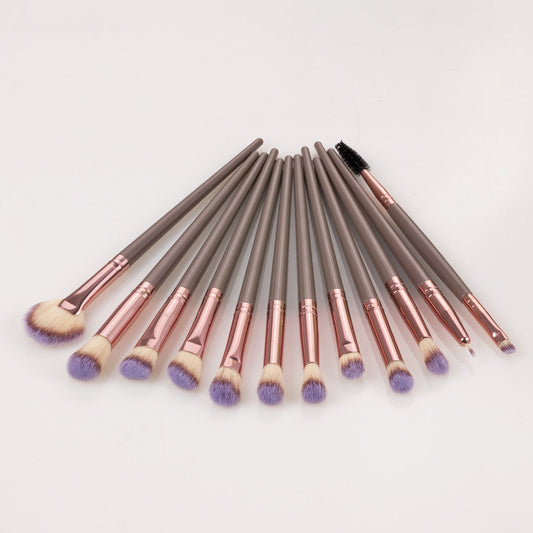 JMT-209482 12-Piece Nylon Makeup Brush Set with Long Plastic Handles for Precision Application