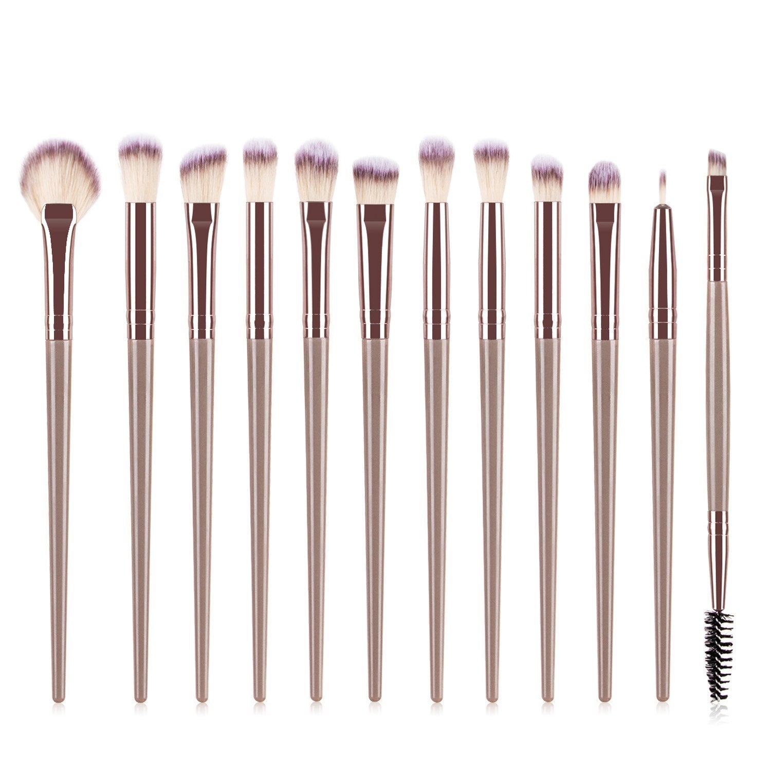 JMT-209482 12-Piece Nylon Makeup Brush Set with Long Plastic Handles for Precision Application