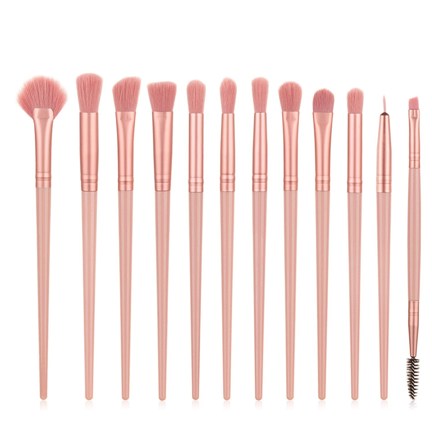 JMT-209482 12-Piece Nylon Makeup Brush Set with Long Plastic Handles for Precision Application