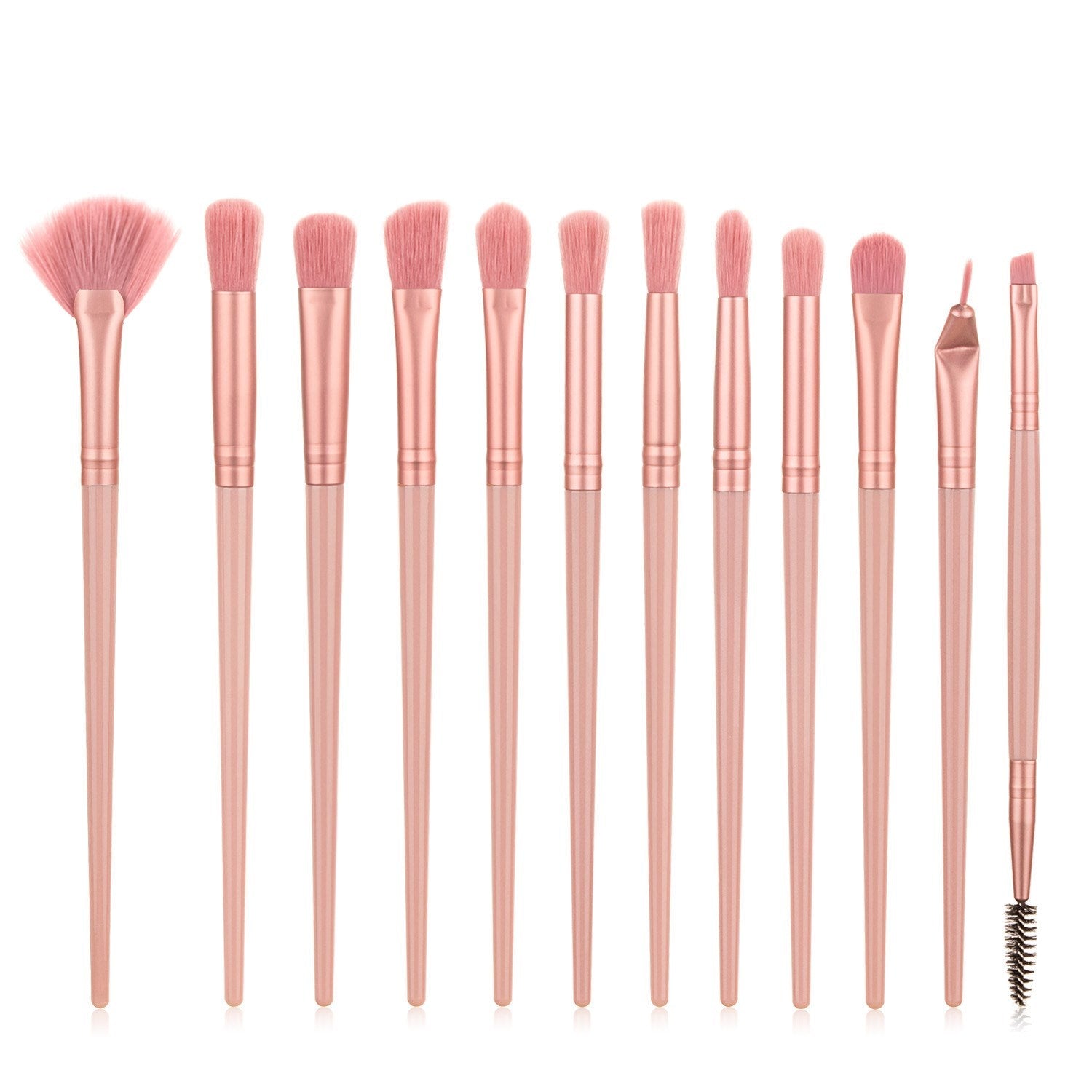 JMT-209482 12-Piece Nylon Makeup Brush Set with Long Plastic Handles for Precision Application