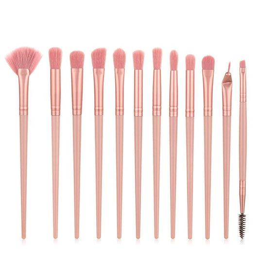 JMT-209482 12-Piece Nylon Makeup Brush Set with Long Plastic Handles for Precision Application