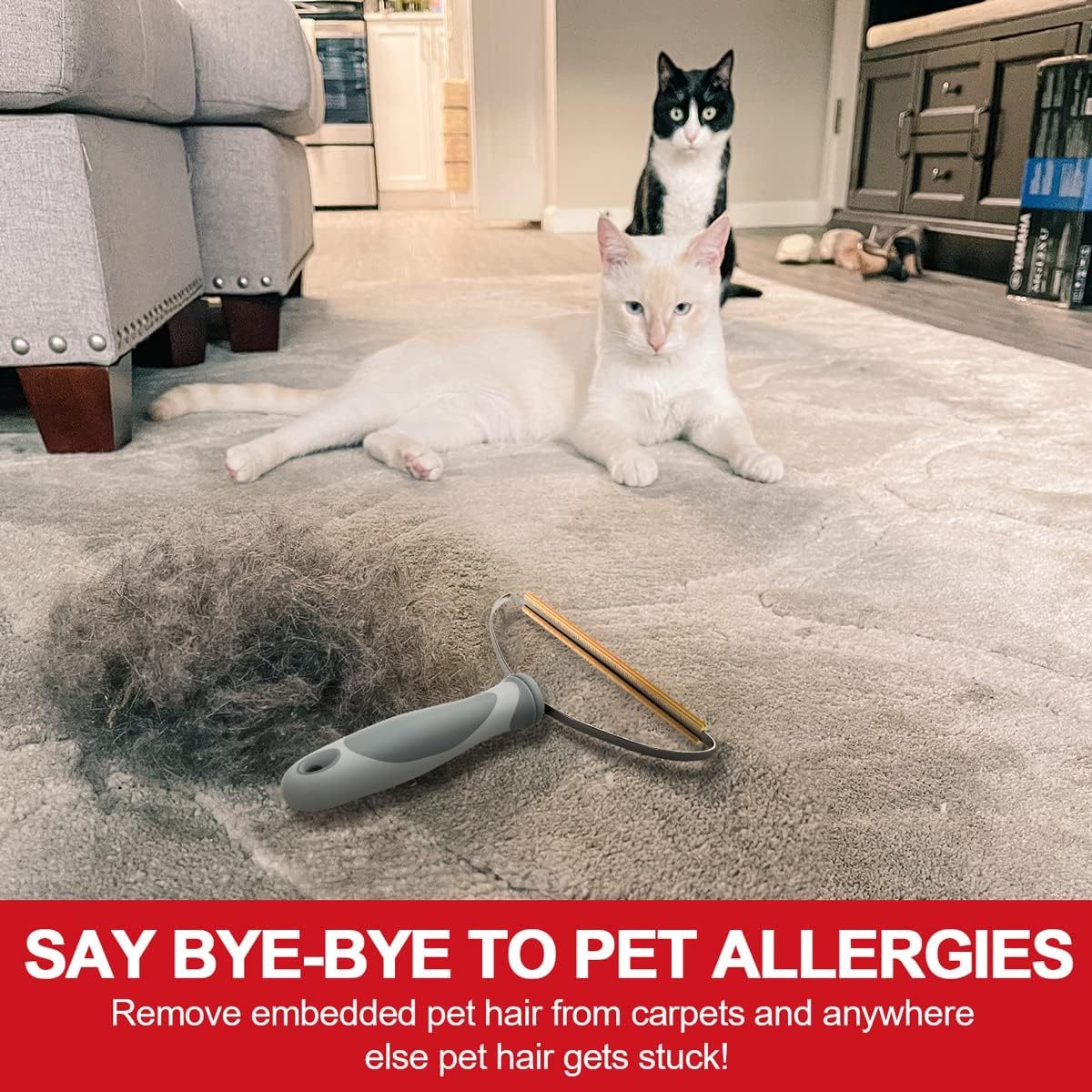 JMT-210442 Pet Hair Removal Tool for Carpets, Upholstery, and Furniture - Heavy-Duty Fuzz Remover with Copper and Stainless Steel Design