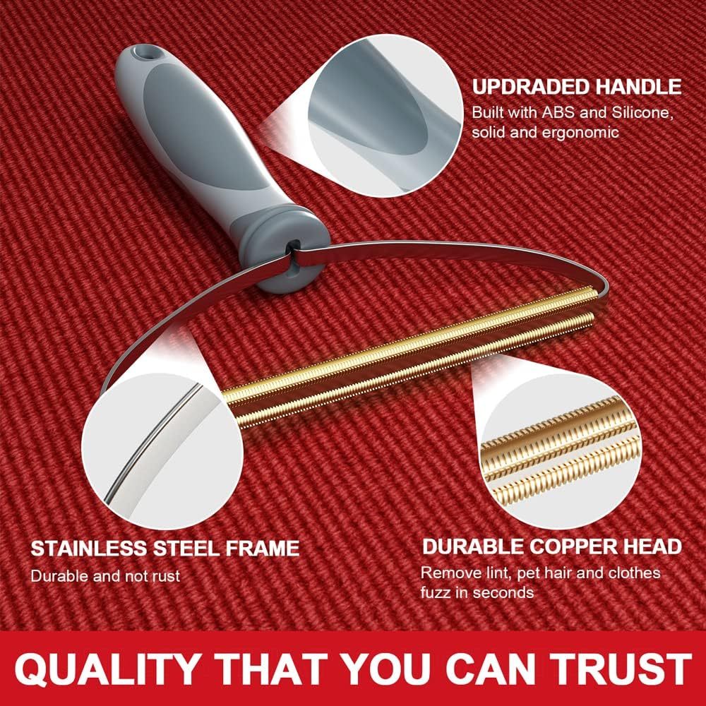 JMT-210442 Pet Hair Removal Tool for Carpets, Upholstery, and Furniture - Heavy-Duty Fuzz Remover with Copper and Stainless Steel Design