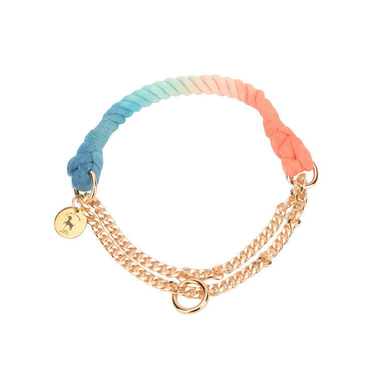 JMT-210698 Stylish Hand-Woven Gradient Color Dog Collar - All Season Cotton Thread Design