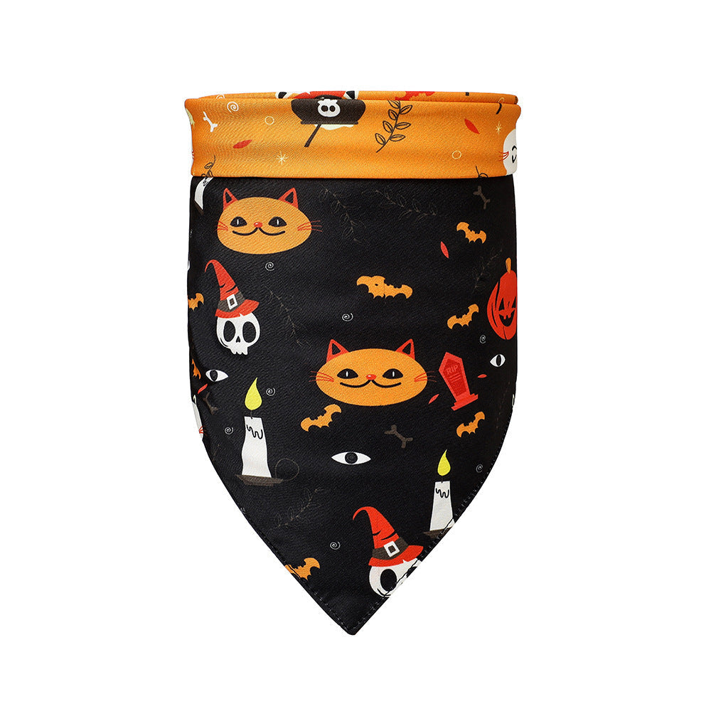 JMT-210826 Halloween-Themed Pet Scarf with Pumpkin and Bat Design for Dogs, Available in Multiple Styles