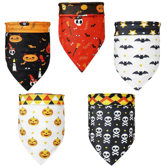 JMT-210826 Halloween-Themed Pet Scarf with Pumpkin and Bat Design for Dogs, Available in Multiple Styles