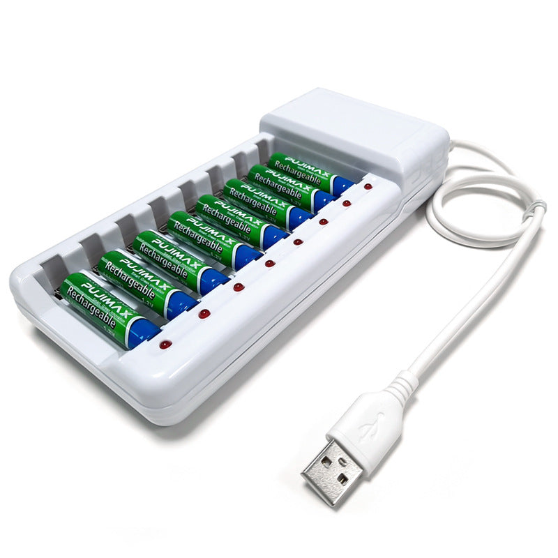JMT-211018 USB-Powered 8-Slot Ni-MH Rechargeable Battery Charger for No. 5 & No. 7 Batteries