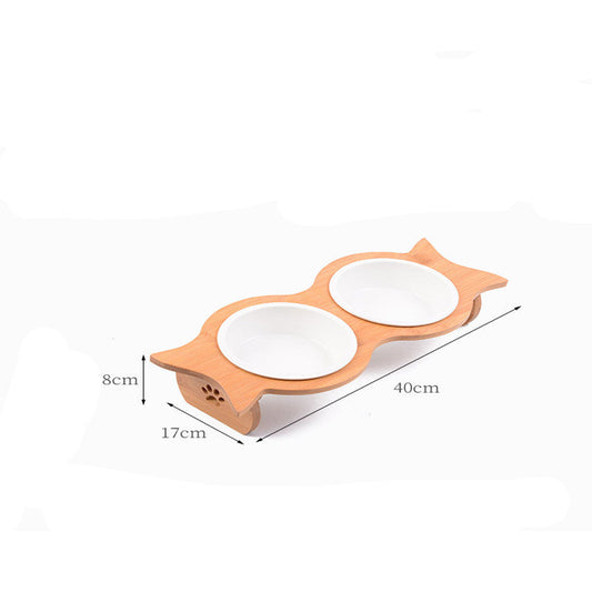 JMT-211530 Bamboo Cat Bowl with Porcelain and Stainless Steel Inserts - Eco-Friendly Design