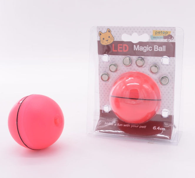 JMT-211658 LED Flashing Rolling Ball Cat Toy - Interactive Pet Play with ABS Material, 6.4cm Diameter, 3 Replaceable Batteries Included