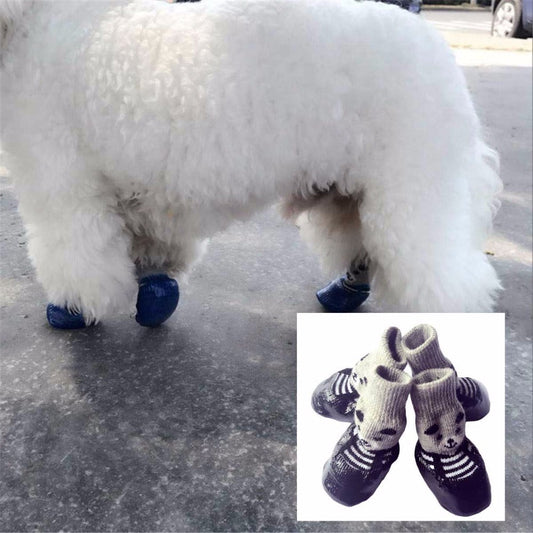 JMT-211978 Waterproof Anti-Dirty Pet Shoes - Set of 4 Cotton and Rubber Boots for Dogs and Cats in Sizes S, M, L