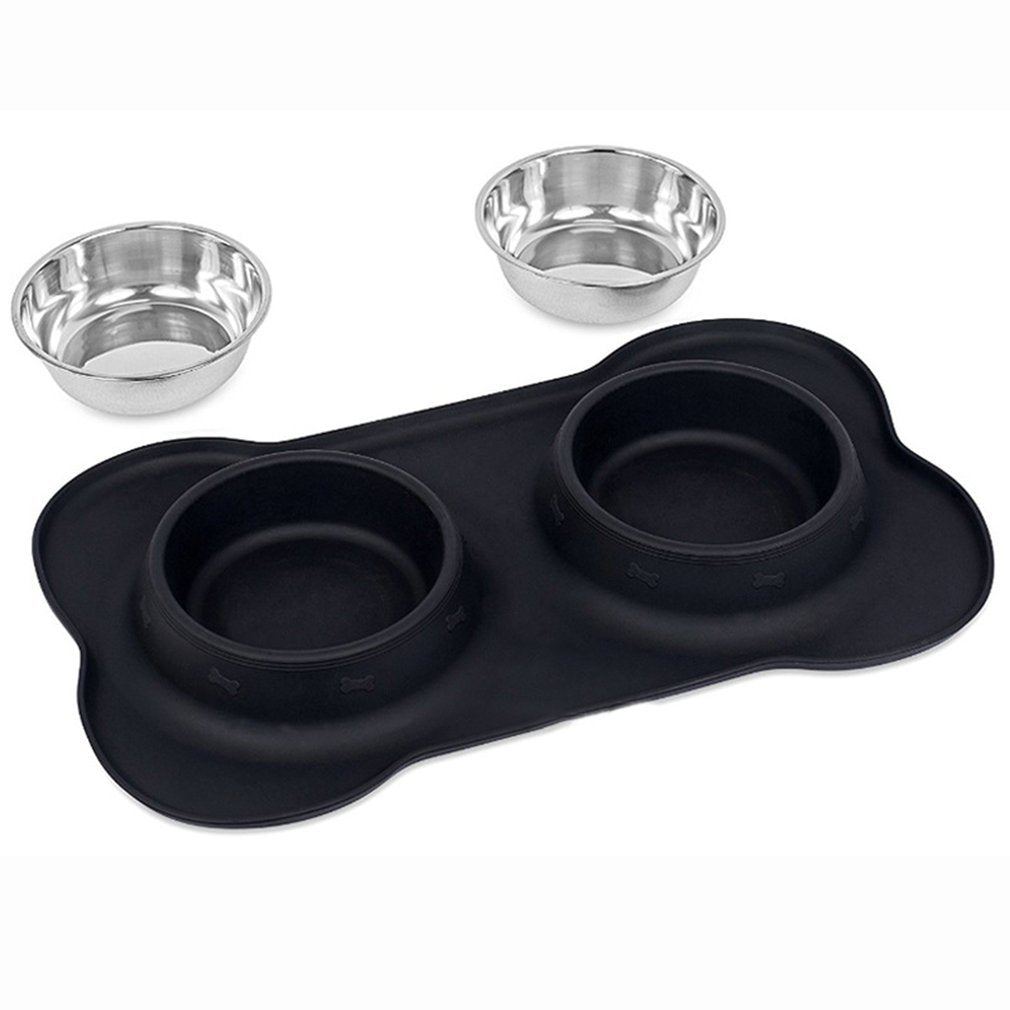JMT-212682 Silicone Bone-Shaped Pet Mat with Stainless Steel Bowl for Dogs and Cats