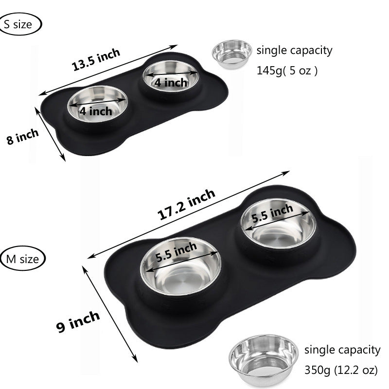 JMT-212682 Silicone Bone-Shaped Pet Mat with Stainless Steel Bowl for Dogs and Cats