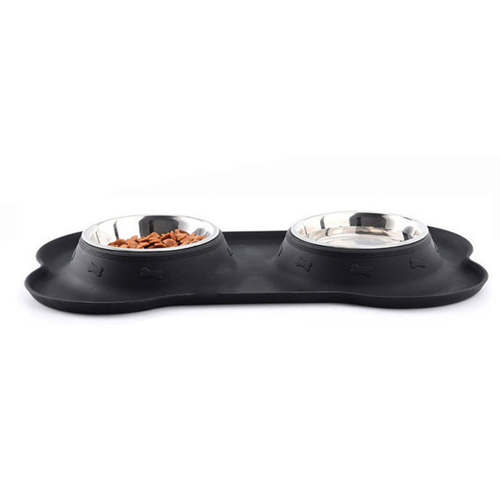 JMT-212682 Silicone Bone-Shaped Pet Mat with Stainless Steel Bowl for Dogs and Cats