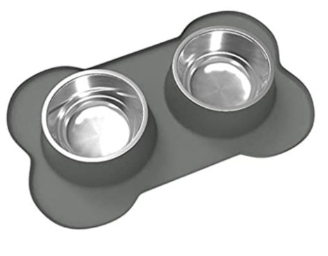 JMT-212682 Silicone Bone-Shaped Pet Mat with Stainless Steel Bowl for Dogs and Cats