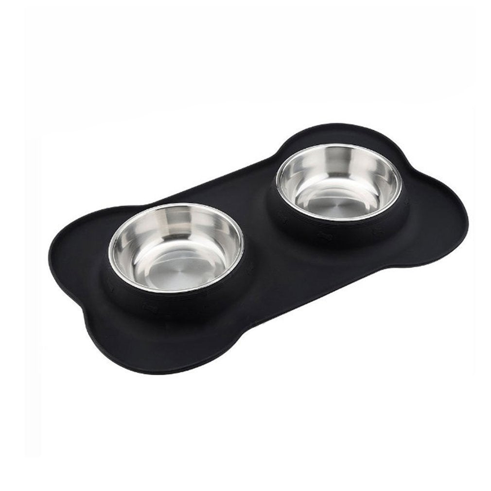 JMT-212682 Silicone Bone-Shaped Pet Mat with Stainless Steel Bowl for Dogs and Cats