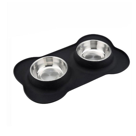 JMT-212682 Silicone Bone-Shaped Pet Mat with Stainless Steel Bowl for Dogs and Cats