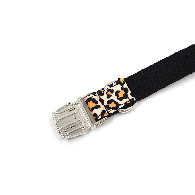 JMT-213322 Leopard Print Dog Collar - Fashionable Polyester Accessory for Pets