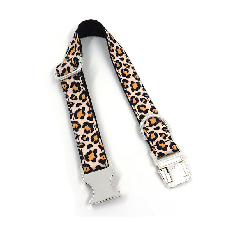 JMT-213322 Leopard Print Dog Collar - Fashionable Polyester Accessory for Pets