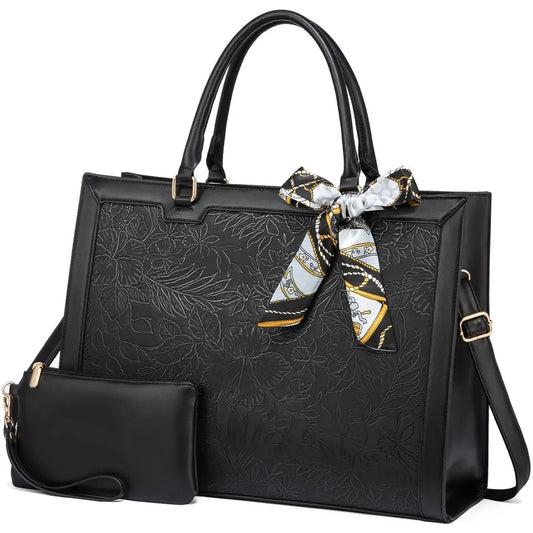 JMT-213386 Large Capacity Black Printing Computer Shoulder Bag for 15.6in Laptops - Ideal Business Tote for Women