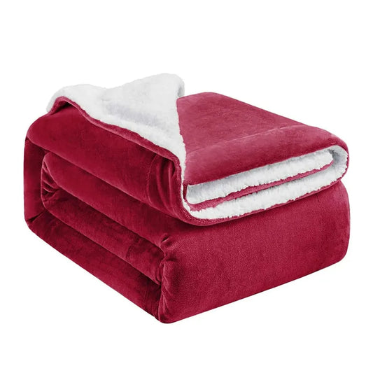 JMT-213578 Reversible Double Layer Flannel Sherpa Fleece Blanket for Bed and Sofa