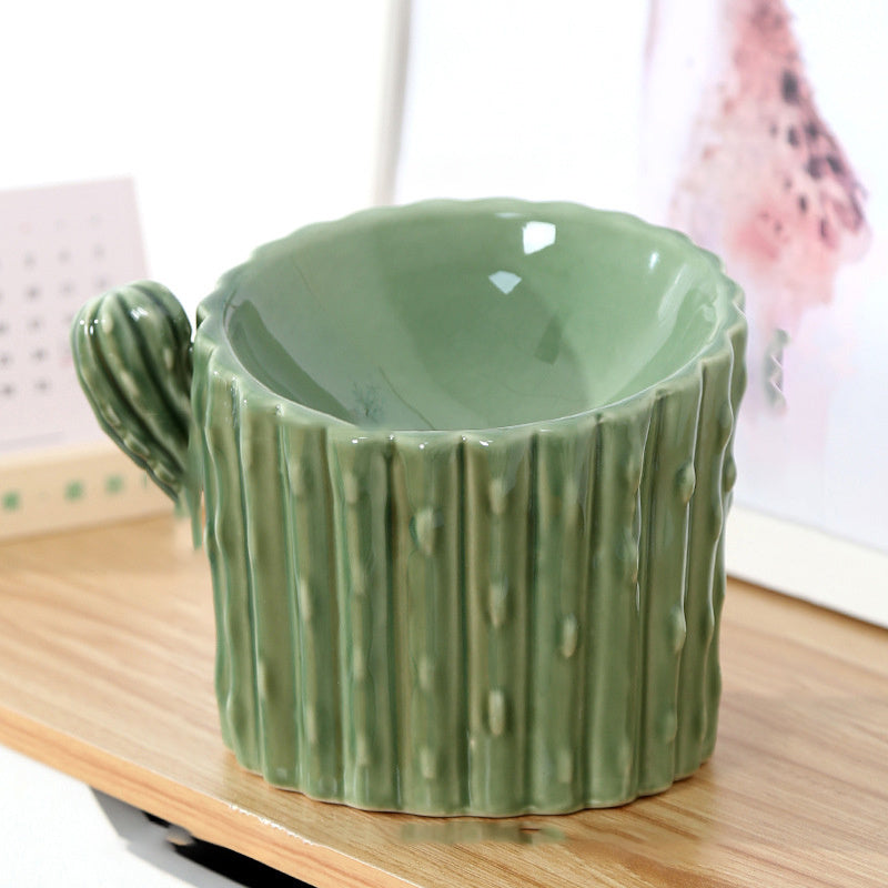 JMT-213834 Ceramic High-Leg Cat and Dog Bowls in Cactus Designs - Available in Single and Double Branch Options