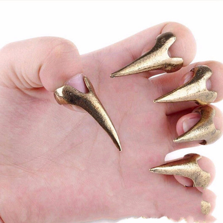 JMT-213962 Gothic Punk Style Retro Magic Claw Spiked False Nails in Bronze and Ancient Silver