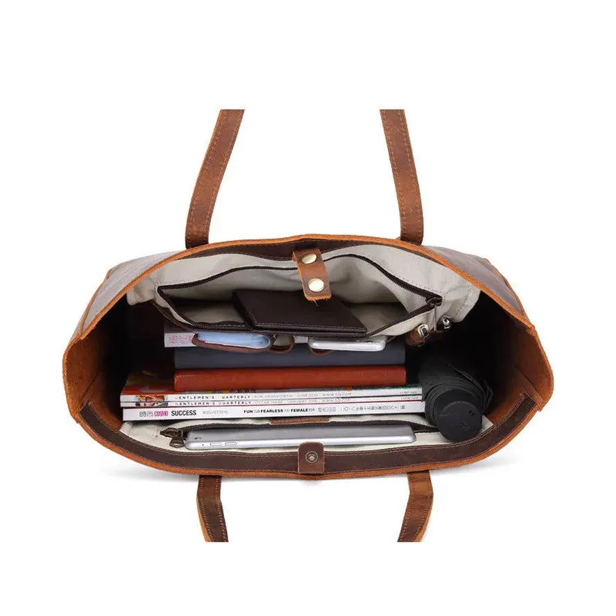 JMT-214346 Genuine Leather England Style Shoulder Bag - Large Capacity Tote