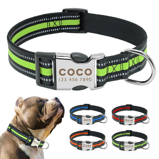 JMT-214474 Reflective Adjustable Pet Collar with Custom Engraved Name Tag for Medium to Large Dogs