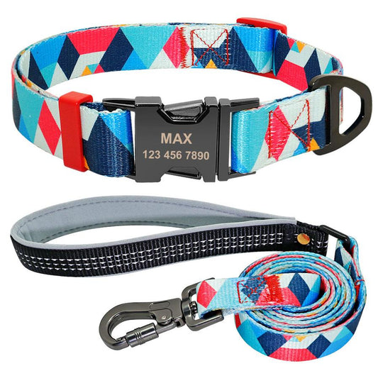 JMT-215626 Personalized Dog Collar with Engraved Tag for Small to Medium Breeds, Available in Blue and Orange