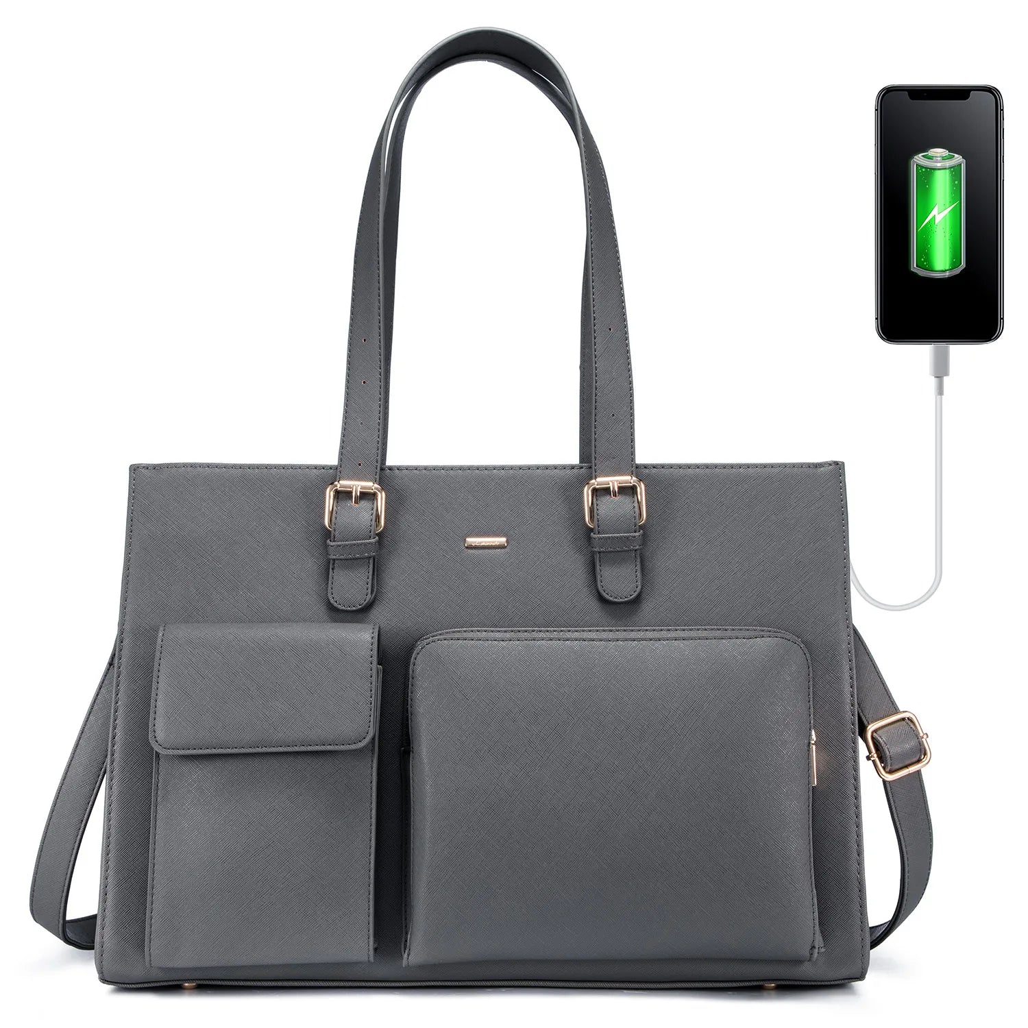 JMT-215626 Waterproof Leather Laptop Tote Bag for Women, Fits 15.6in Devices, Stylish Work Briefcase