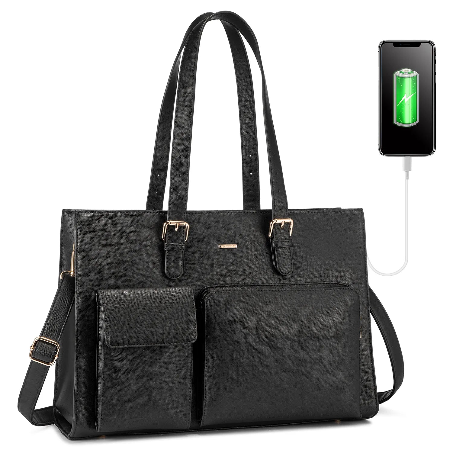 JMT-215626 Waterproof Leather Laptop Tote Bag for Women, Fits 15.6in Devices, Stylish Work Briefcase