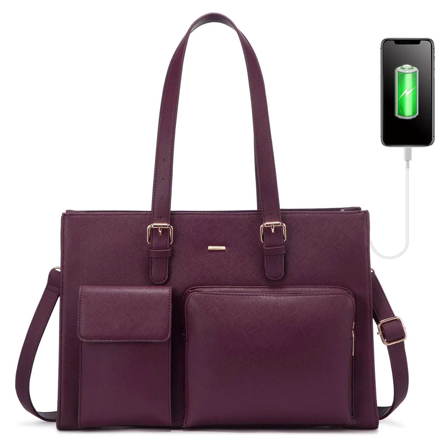JMT-215626 Waterproof Leather Laptop Tote Bag for Women, Fits 15.6in Devices, Stylish Work Briefcase