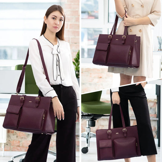 JMT-215626 Waterproof Leather Laptop Tote Bag for Women, Fits 15.6in Devices, Stylish Work Briefcase