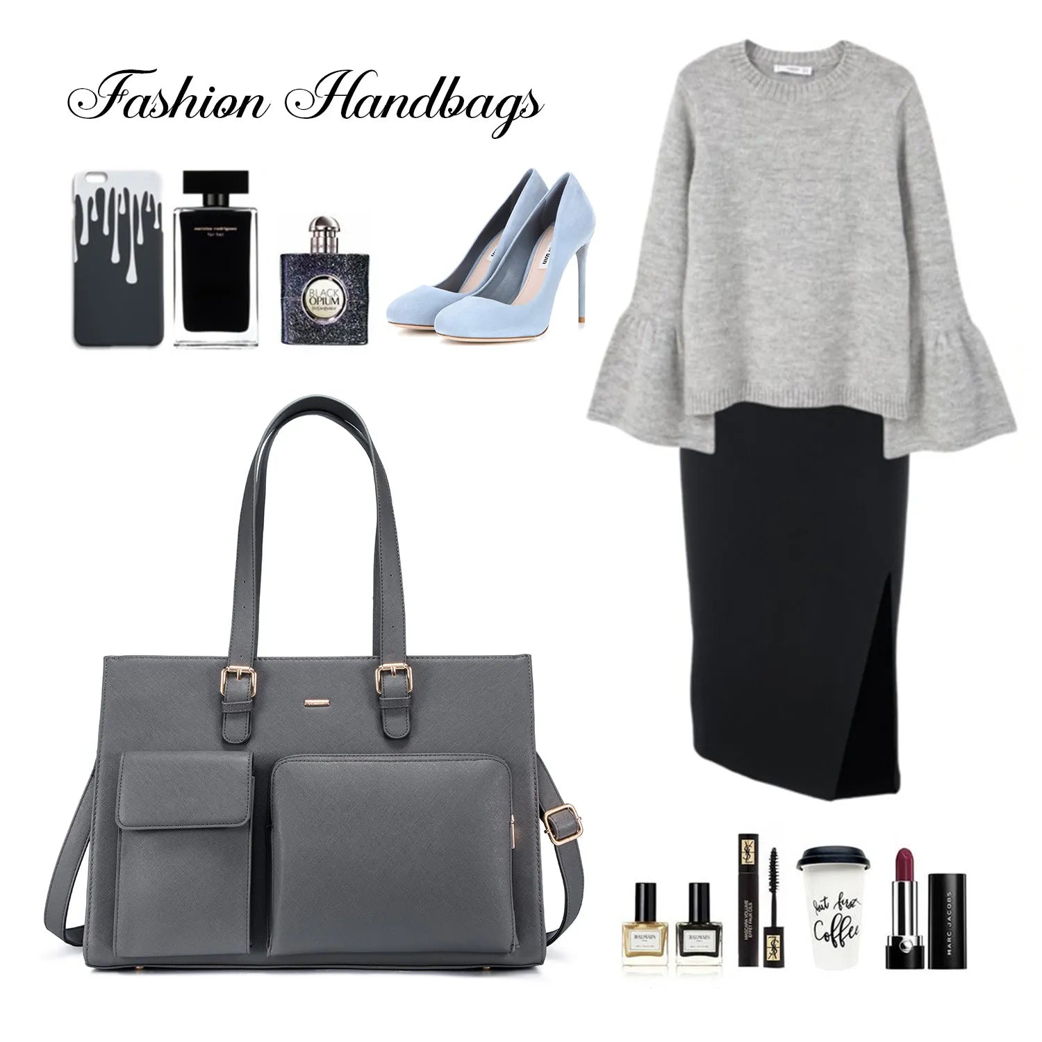 JMT-215626 Waterproof Leather Laptop Tote Bag for Women, Fits 15.6in Devices, Stylish Work Briefcase