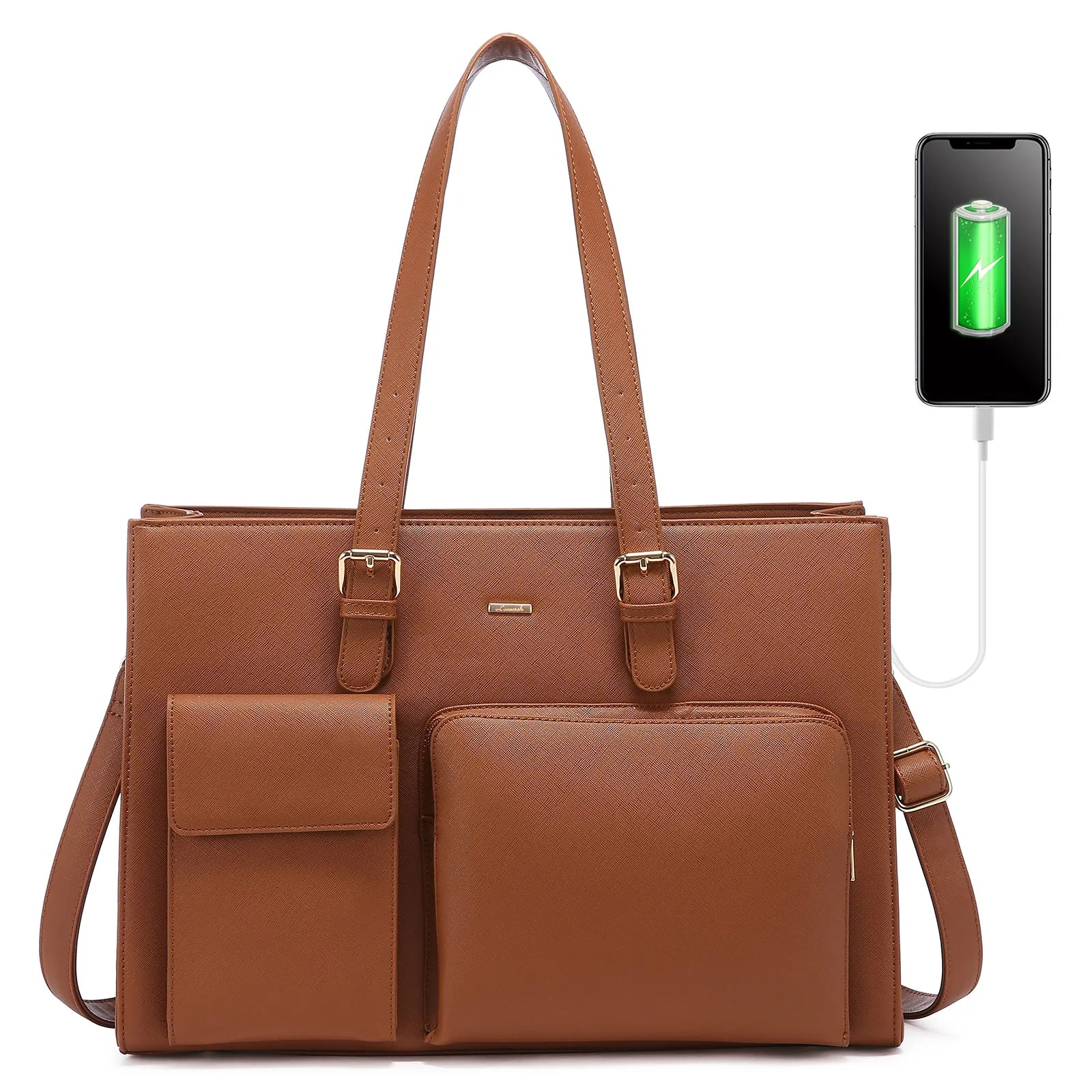 JMT-215626 Waterproof Leather Laptop Tote Bag for Women, Fits 15.6in Devices, Stylish Work Briefcase