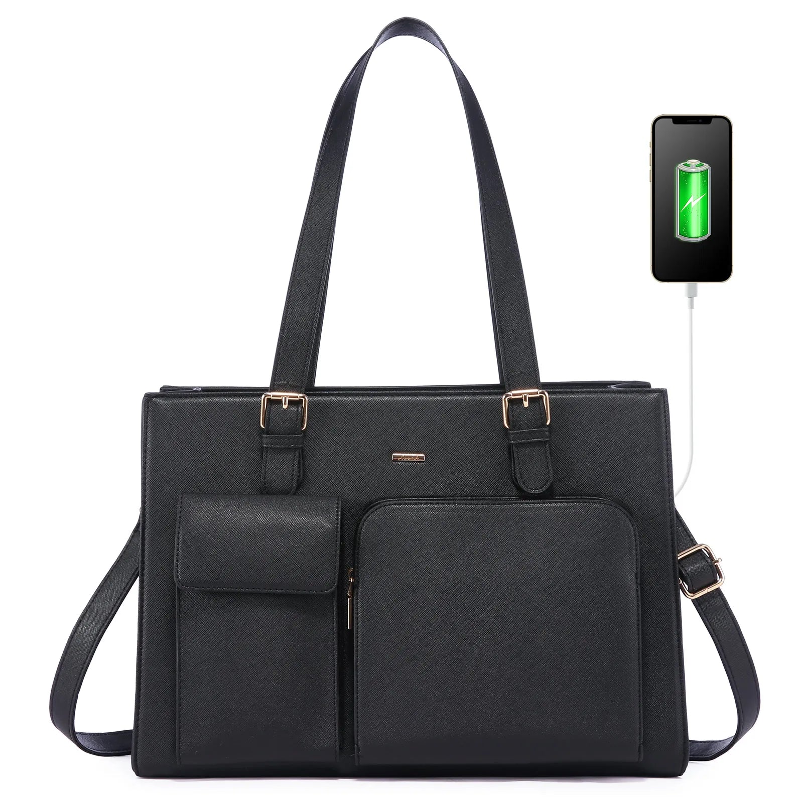 JMT-215626 Waterproof Leather Laptop Tote Bag for Women, Fits 15.6in Devices, Stylish Work Briefcase