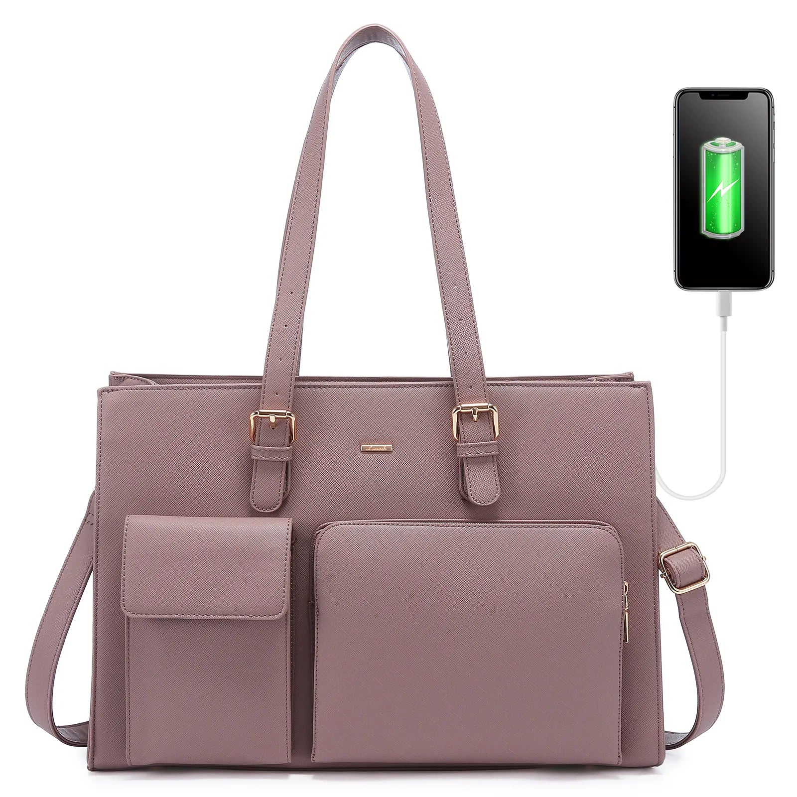 JMT-215626 Waterproof Leather Laptop Tote Bag for Women, Fits 15.6in Devices, Stylish Work Briefcase