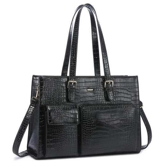 JMT-215626 Waterproof Leather Laptop Tote Bag for Women, Fits 15.6in Devices, Stylish Work Briefcase