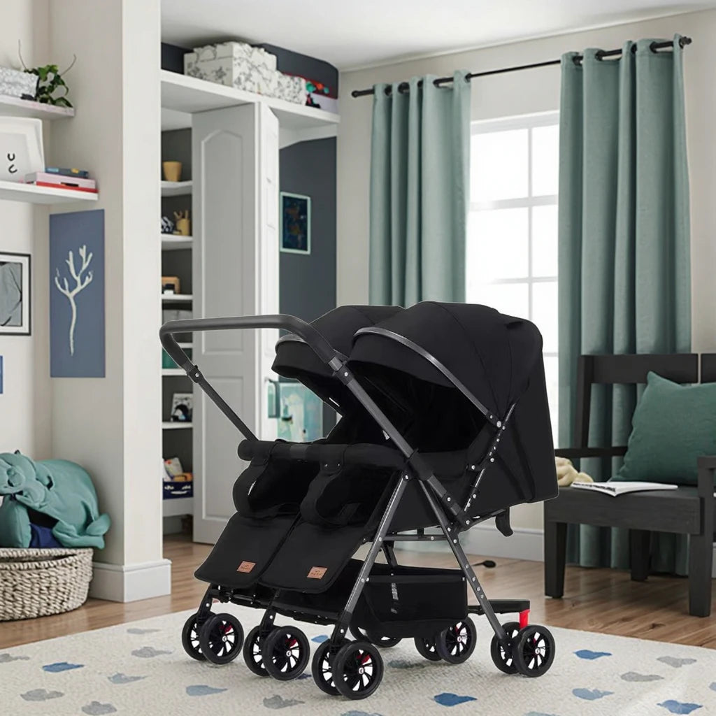 JMT-215818 Twin Baby Stroller with Be-Directional Seats - Foldable Push Chair for Newborns